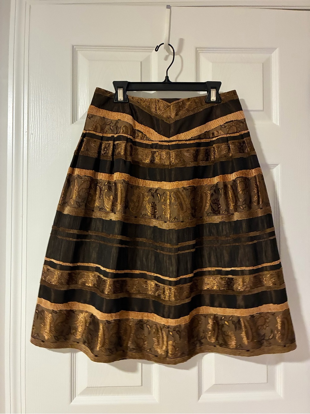 NWT Peter Nygard Brown and Gold Striped A-Line Skirt